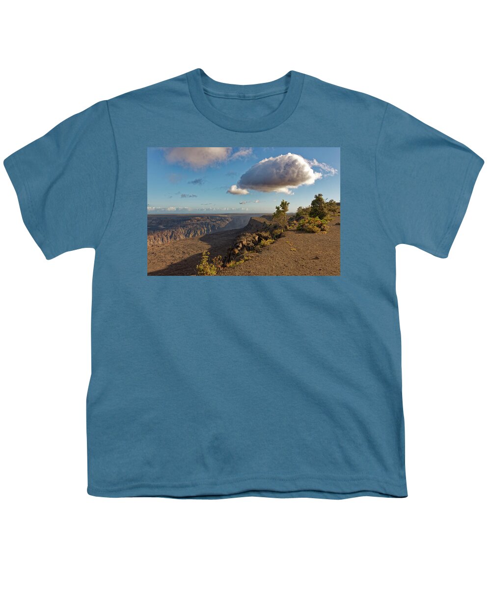 Halemaumau Crater Youth T-Shirt featuring the photograph Halemaumau Crater with Cloud by Heidi Fickinger