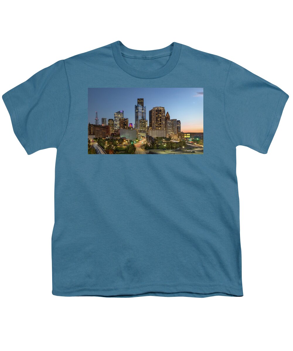 Cityscape Youth T-Shirt featuring the photograph Houston's Night Skyline by James Woody