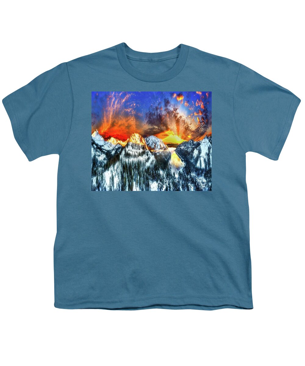 Blue Youth T-Shirt featuring the photograph Incredible Blue Red Gold Snowy Sunset by Eszra Tanner