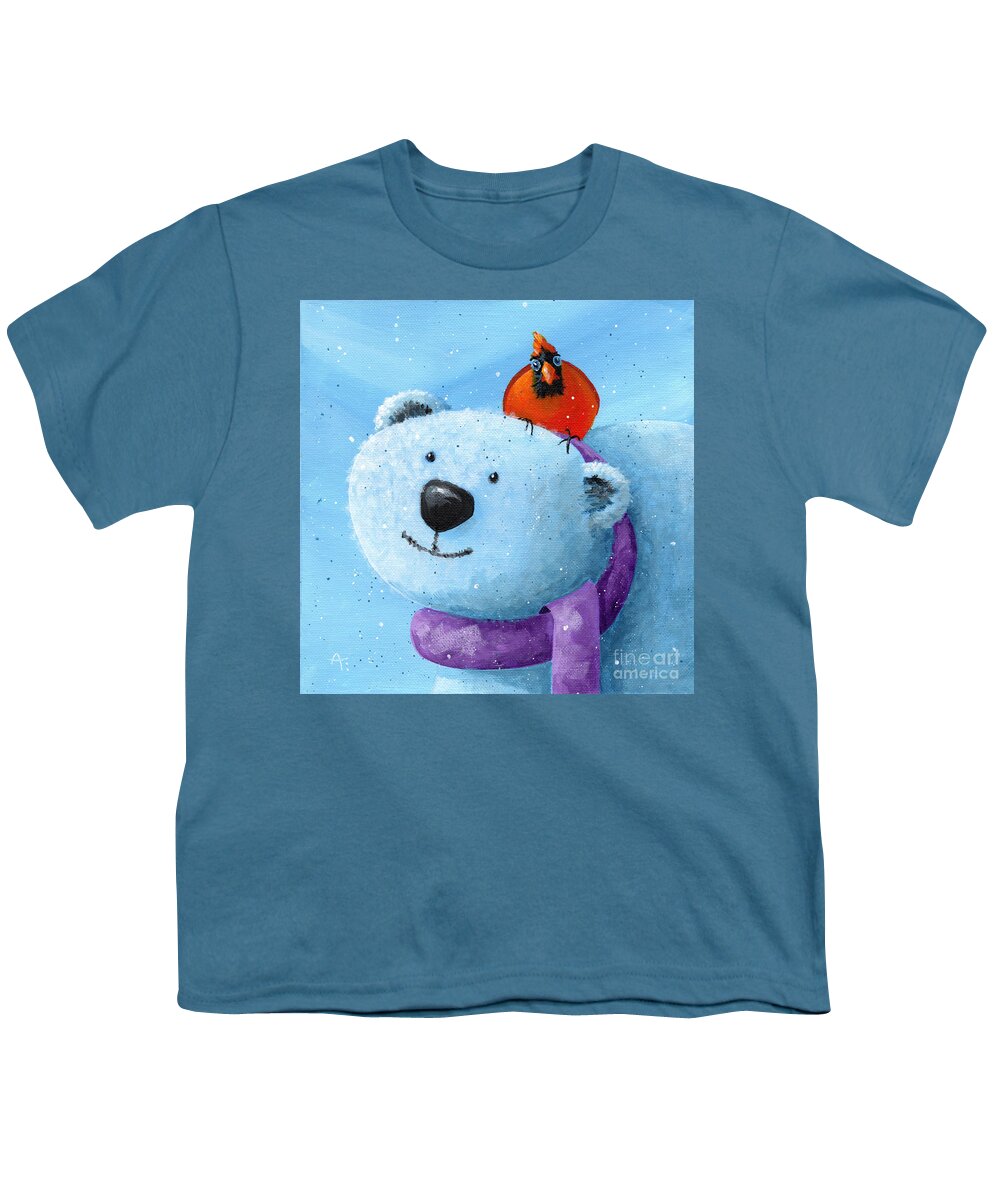 Winter Youth T-Shirt featuring the painting I've Got Your Back - Polar Bear and Cardinal by Annie Troe