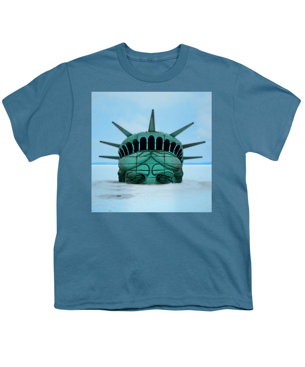 Lady Liberty Youth T-Shirt featuring the digital art Liberty Down by Rod Melotte