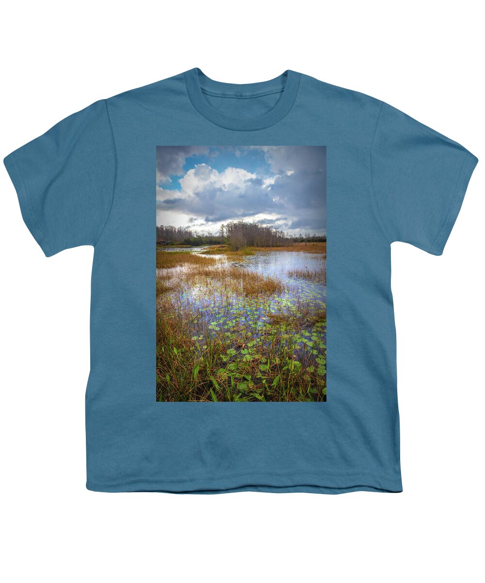Marsh Youth T-Shirt featuring the photograph Lilypads in the Marsh Waters by Debra and Dave Vanderlaan