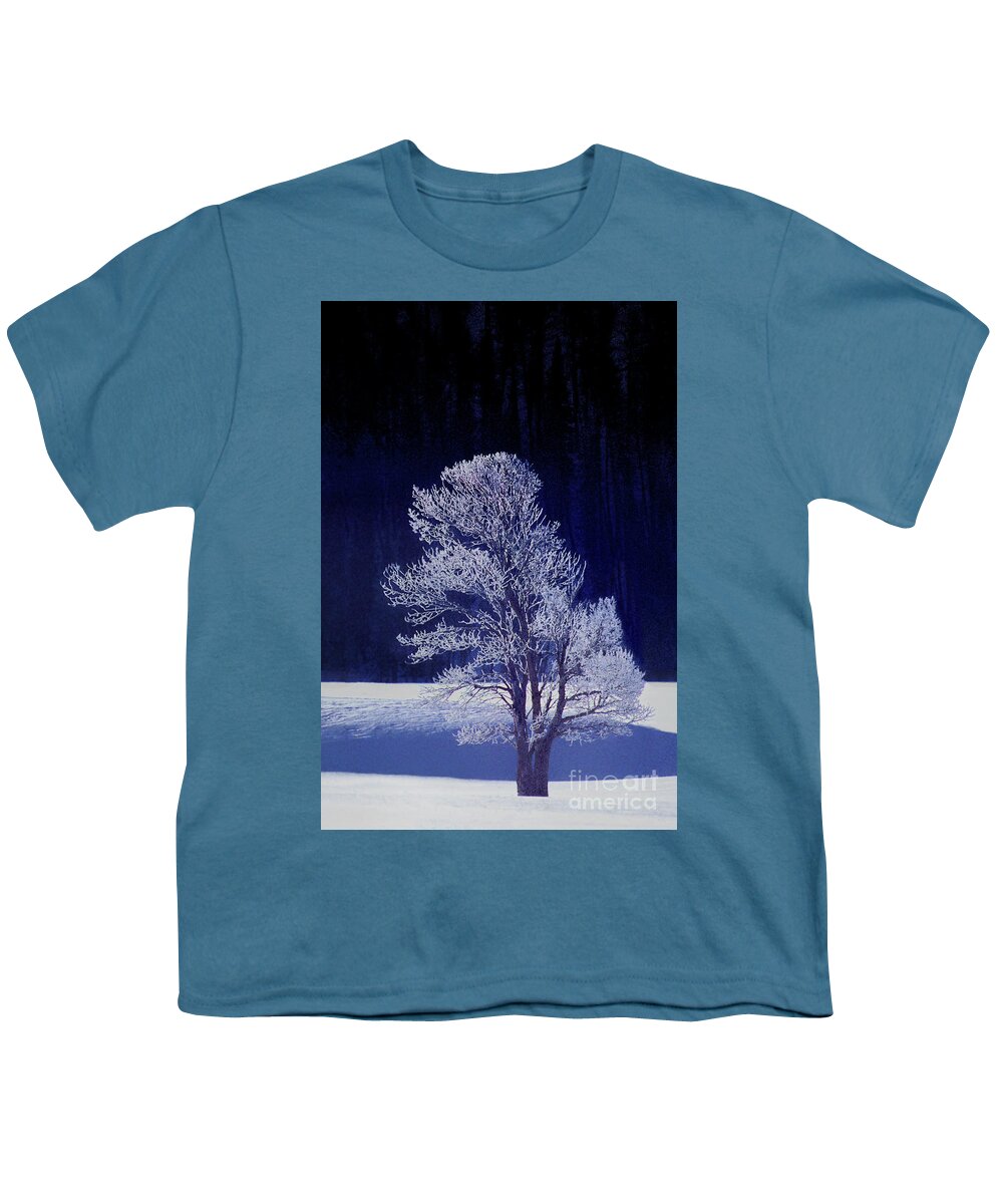 Dave Welling Youth T-Shirt featuring the photograph Lonely Rime Ice Covered Tree Yellowstone National Park by Dave Welling