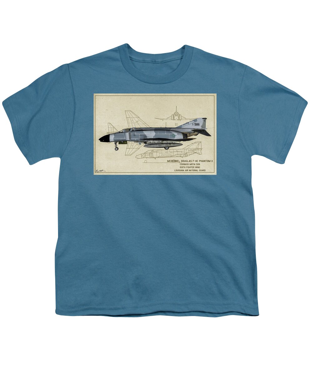 Mcdonnell Douglas F-4 Phantom Ii Youth T-Shirt featuring the digital art Louisiana F-4 - Profile Art by Tommy Anderson