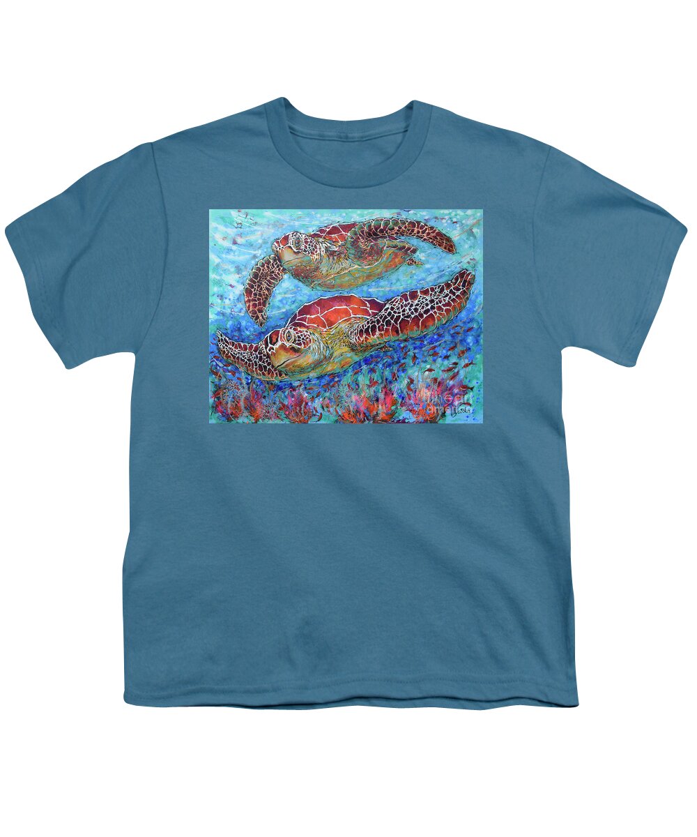 Marine Turtles Youth T-Shirt featuring the painting Magnificent Green Sea Turtles by Jyotika Shroff