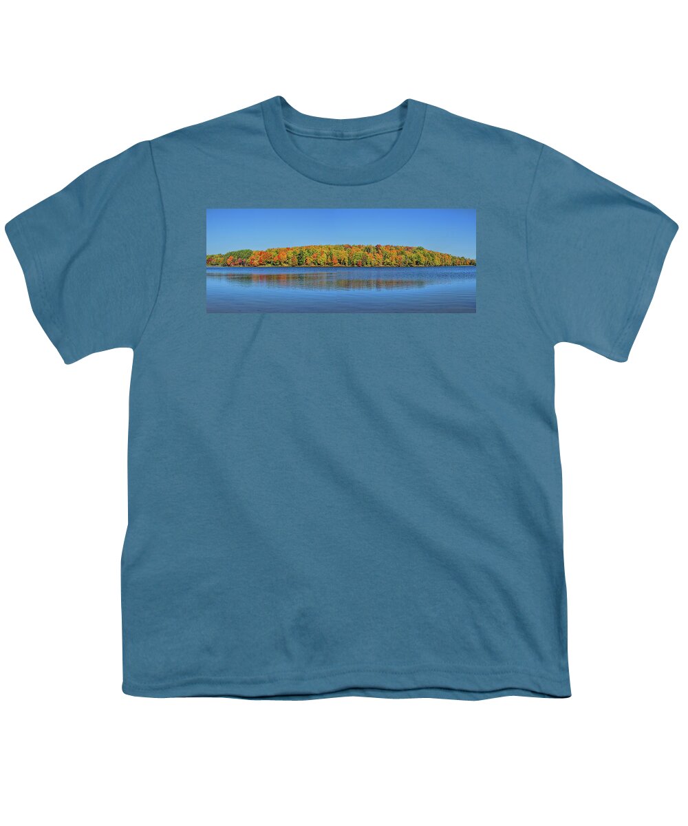 Panorama Youth T-Shirt featuring the photograph Maple Lake Autumn Panorama by Dale Kauzlaric