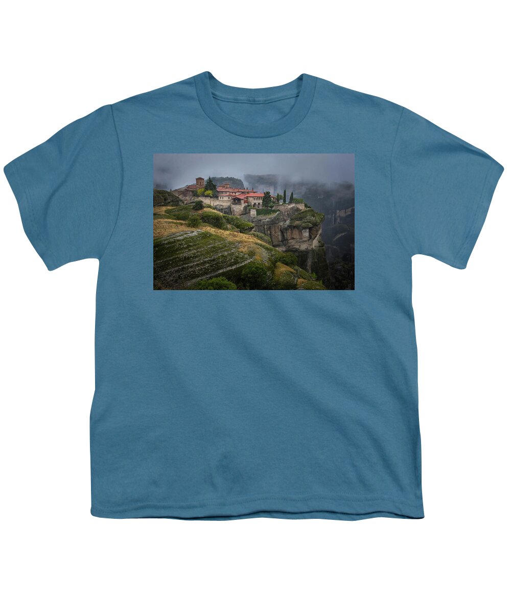 Meteora Youth T-Shirt featuring the photograph Meteora Monastary by Rebecca Herranen