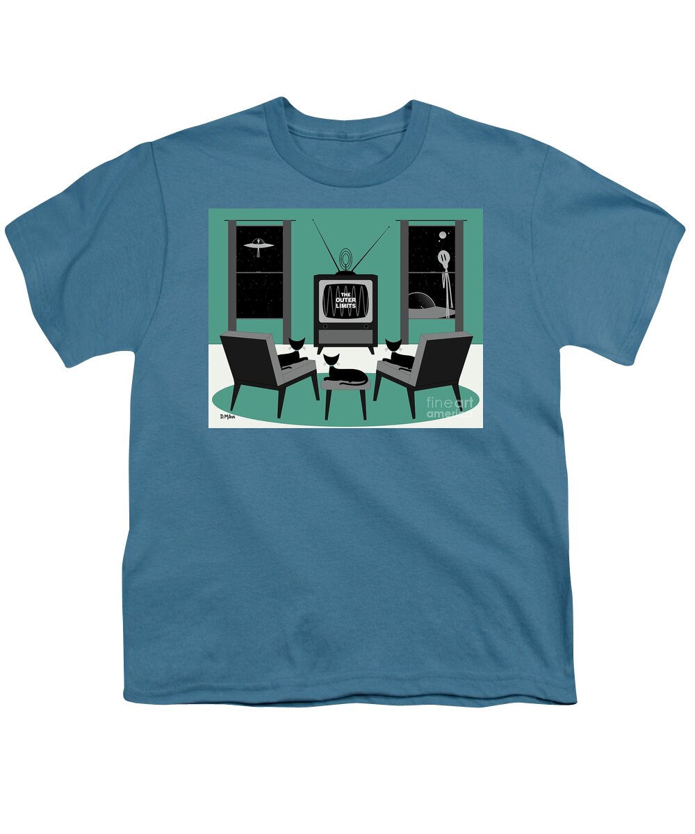 Mid Century Cat Youth T-Shirt featuring the digital art Mid Century Cats Watch Outer Limits by Donna Mibus