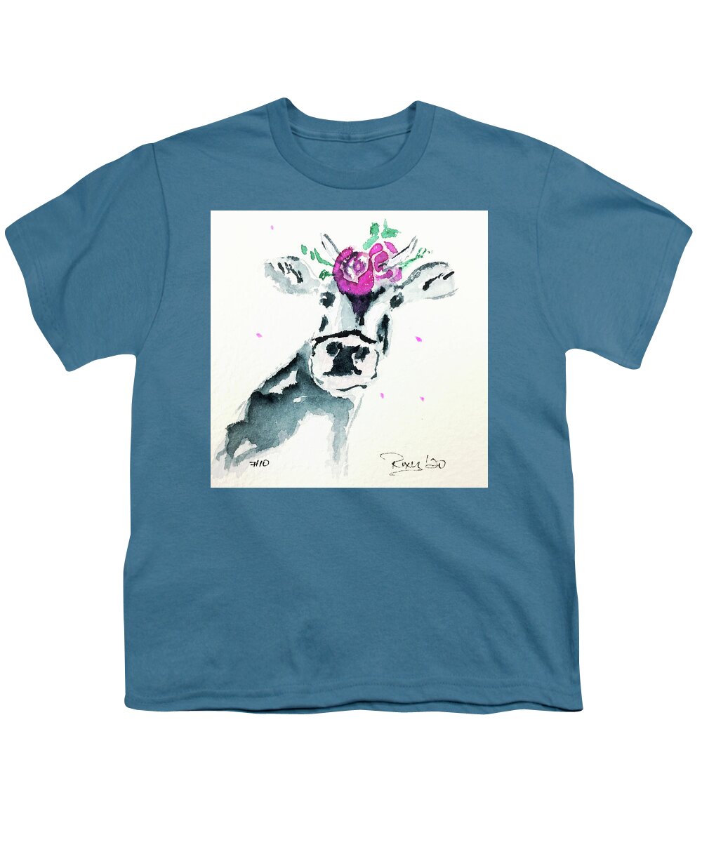 Cow Youth T-Shirt featuring the painting Mini Cow 10 by Roxy Rich