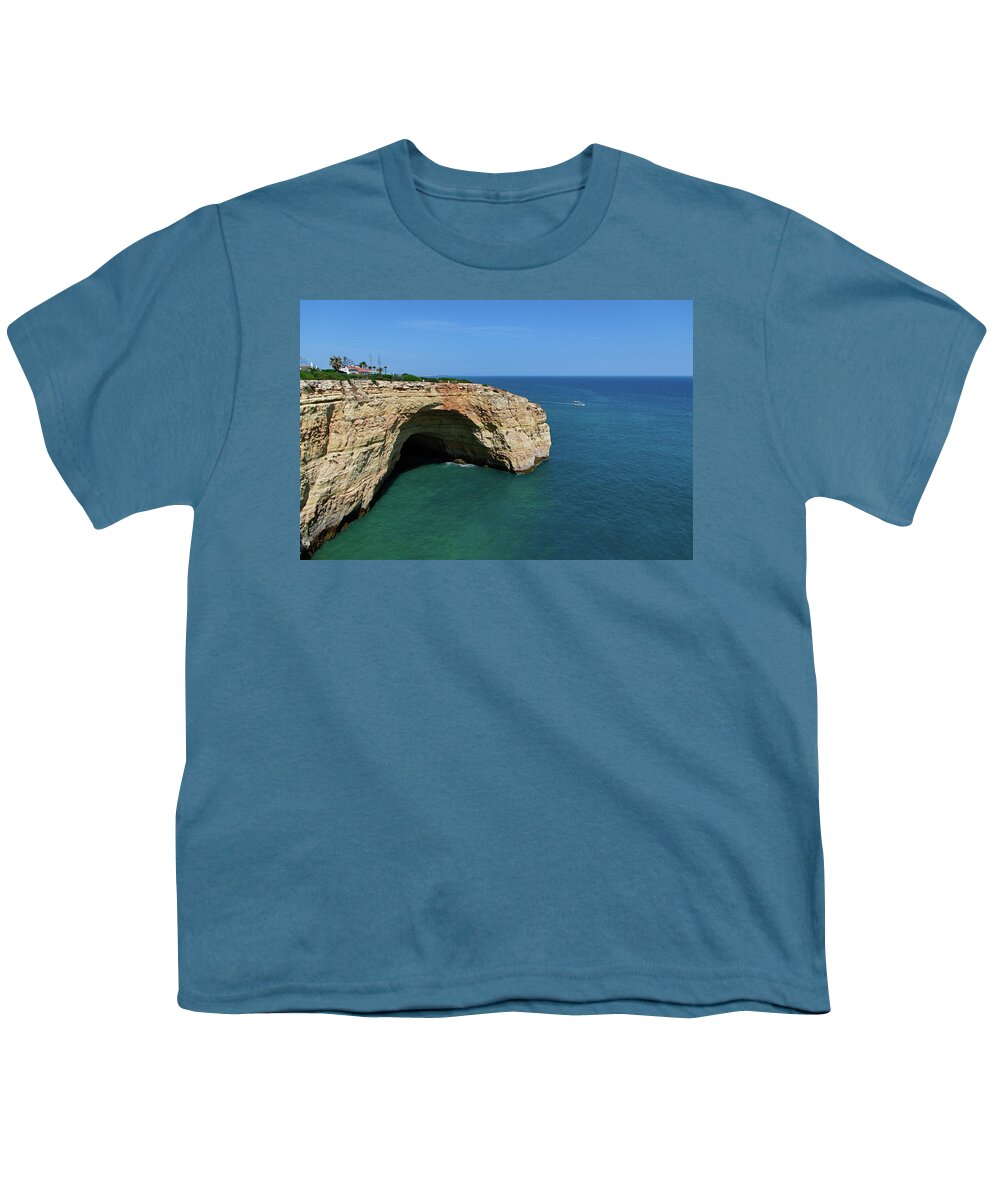 Algarve Youth T-Shirt featuring the photograph Monumental cliff formation in Lagoa by Angelo DeVal