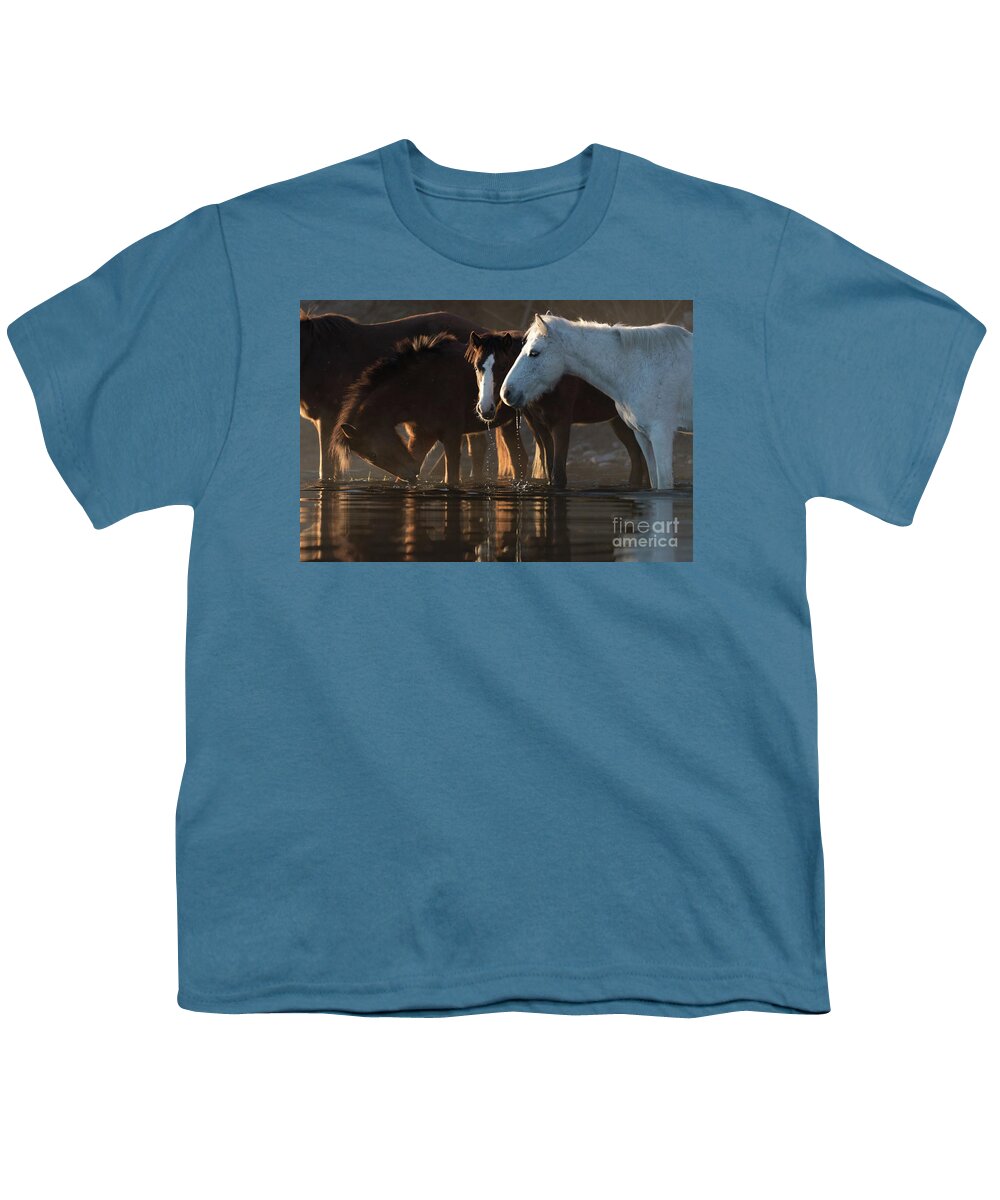 Salt River Wild Horses Youth T-Shirt featuring the photograph Morning Drink by Shannon Hastings