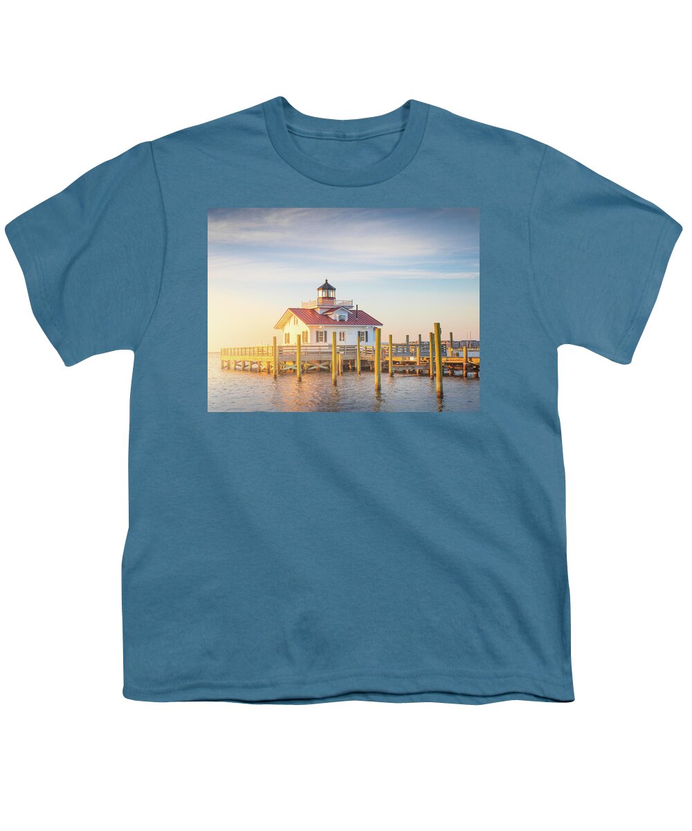 Roanoke Island Marshes Lighthouse Youth T-Shirt featuring the photograph Morning Light Outer Banks Manteo Lighthouse OBX North Carolina by Jordan Hill