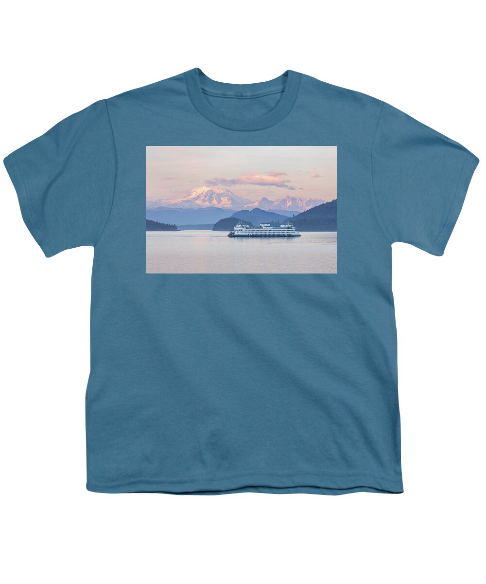 Mount Baker Youth T-Shirt featuring the photograph Mt. Baker Ferry Sunset by Michael Rauwolf