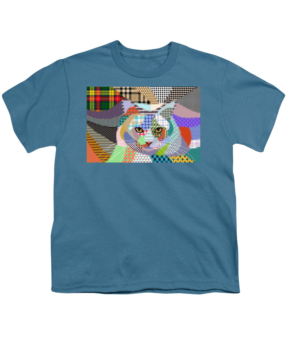 Cat Youth T-Shirt featuring the digital art Multicolor Cat 678 Patterns by Lucie Dumas