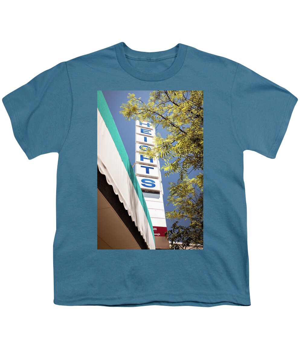 Little Rock Youth T-Shirt featuring the photograph Nostalgic Echoes Of The Heights Theatre Sign - Little Rock by Gregory Ballos