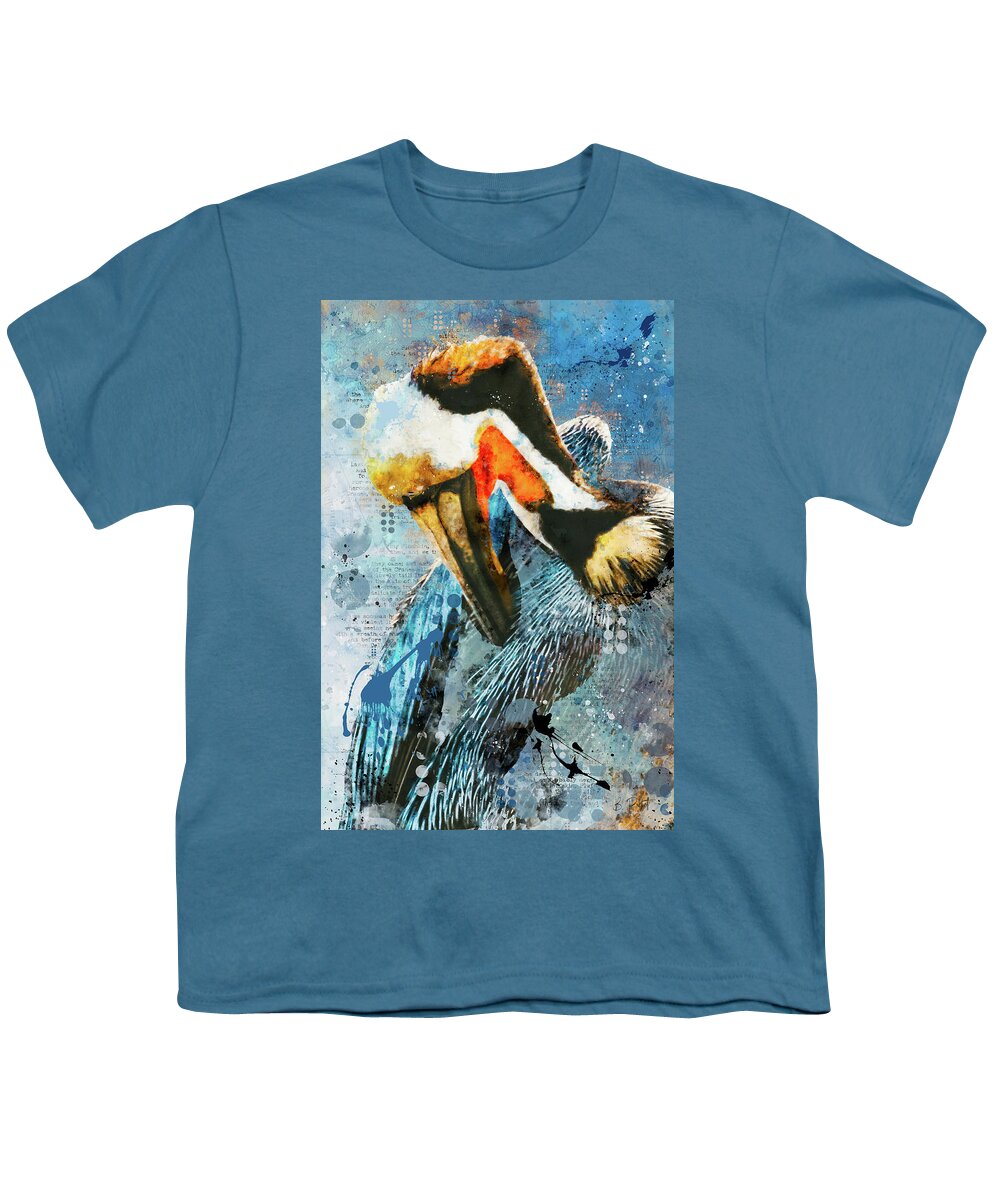 Pelican Youth T-Shirt featuring the mixed media Pelican Mixed Media by Bonny Puckett