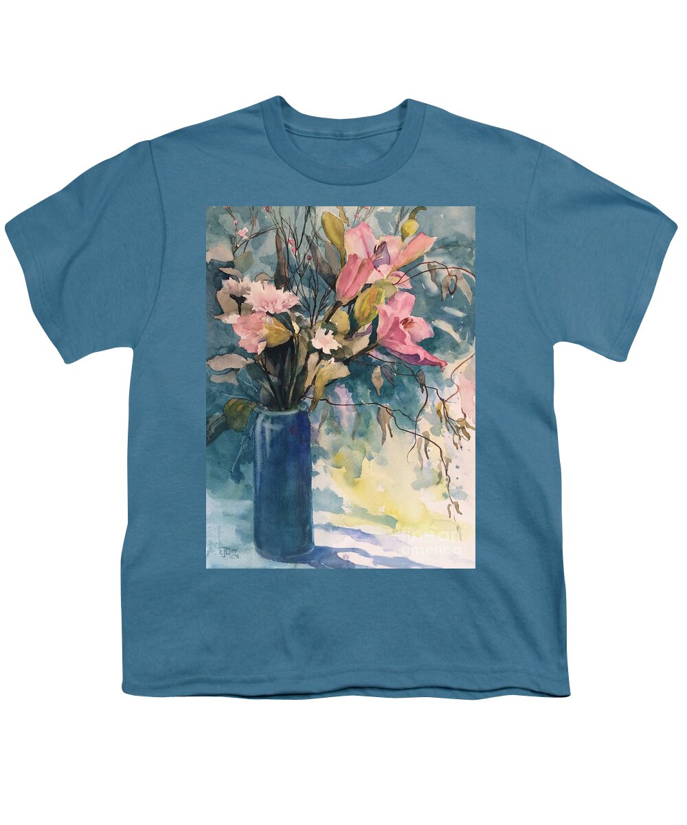 Pink Youth T-Shirt featuring the painting Pink and Turquoise by Elizabeth Carr