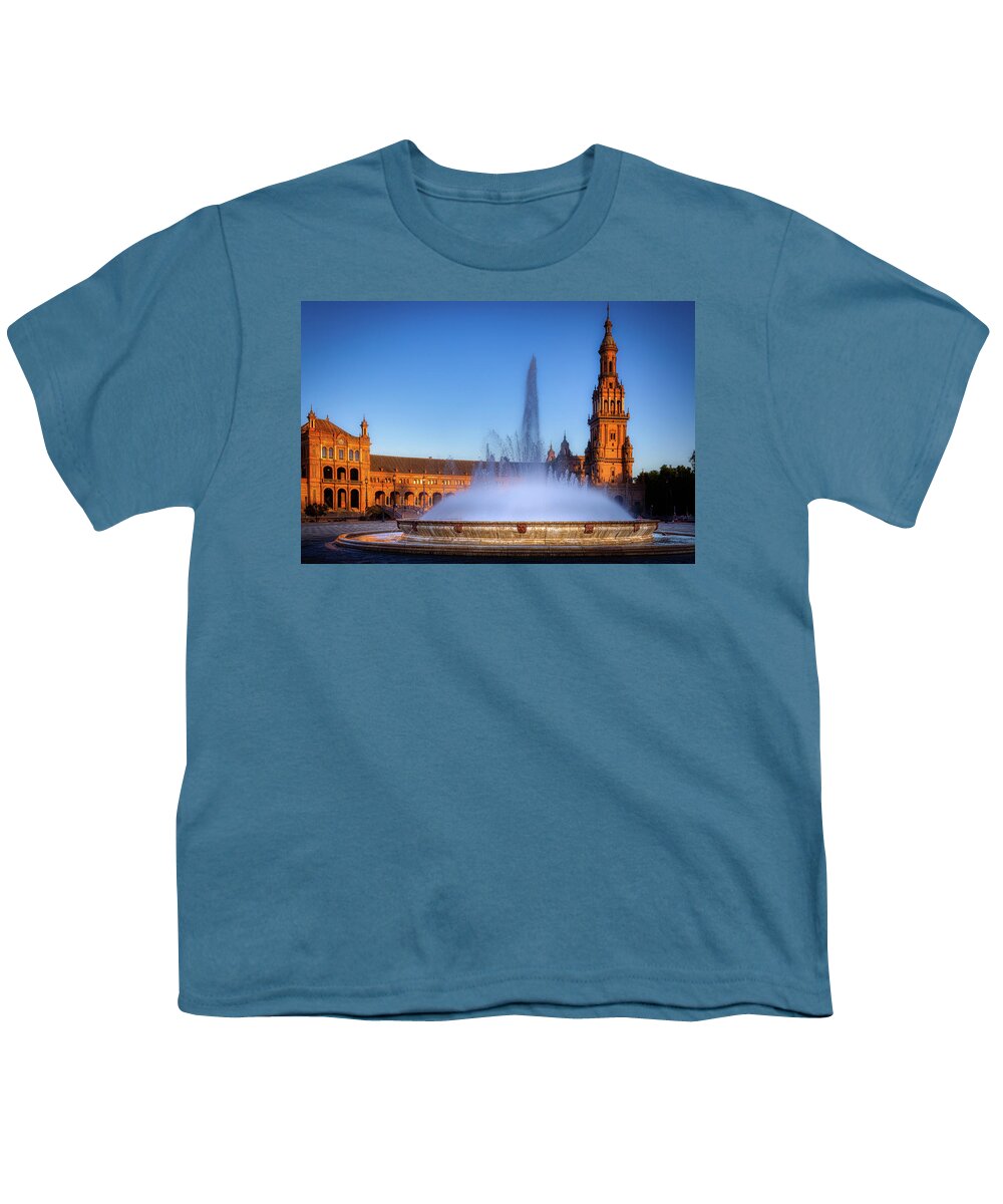 Seville Youth T-Shirt featuring the photograph Plaza de Espana fountain by Micah Offman