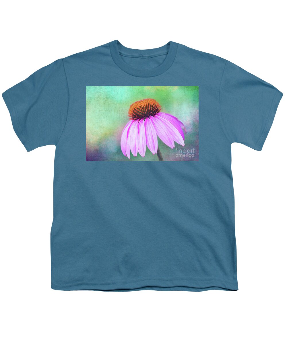 Purple Coneflower Echinacea Youth T-Shirt featuring the photograph Purple Coneflower with a touch of Grunge by Anita Pollak