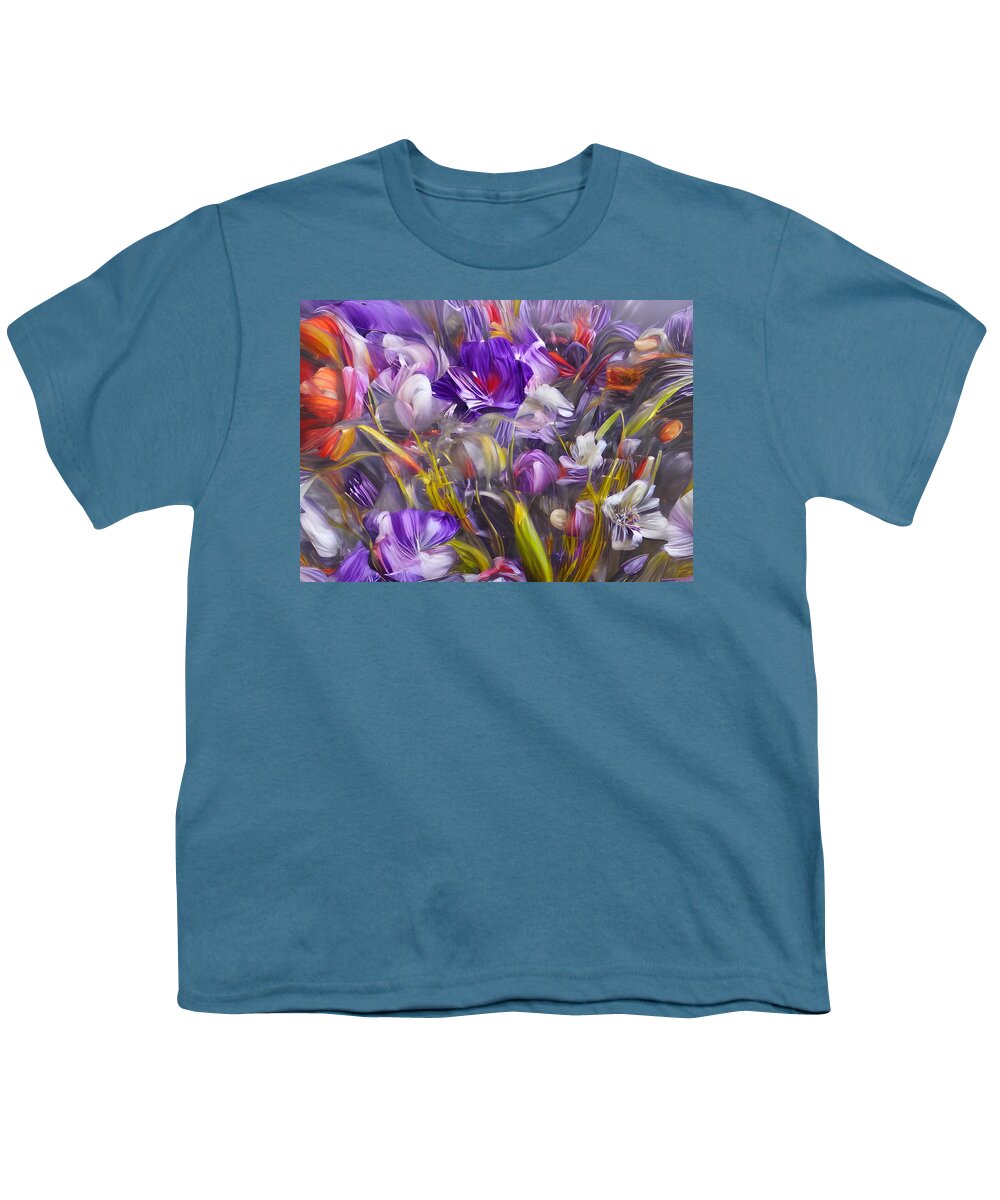 Abstract Youth T-Shirt featuring the digital art Purple Flowers by Beverly Read
