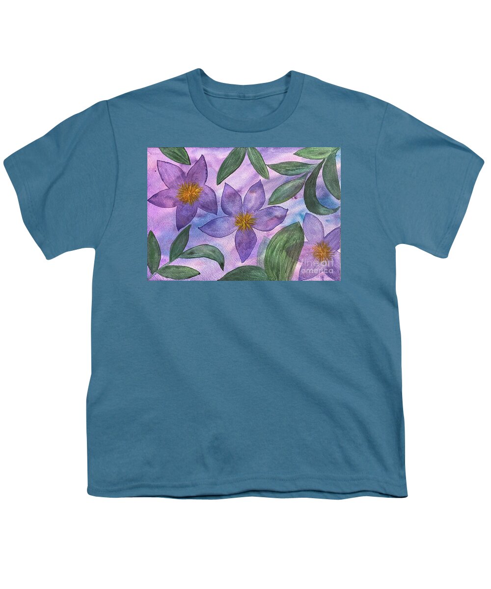 Purple Flowers Youth T-Shirt featuring the painting Purple Flowers by Lisa Neuman
