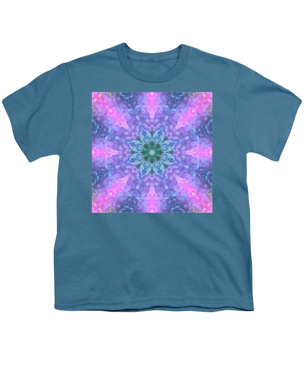 Mandala Youth T-Shirt featuring the digital art Rainbow Maple Mandala 03 by Beth Venner