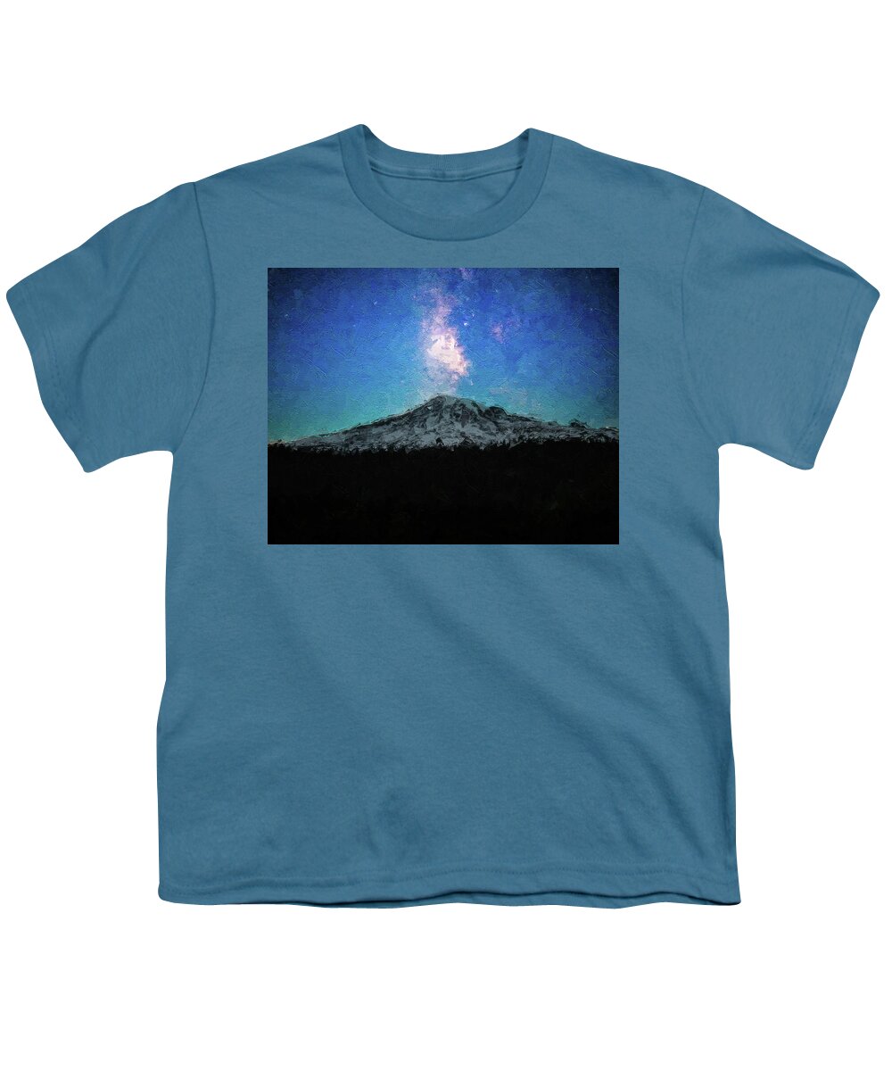 Rainier Under The Milky Way Youth T-Shirt featuring the painting Rainier Under The Milky Way by Dan Sproul