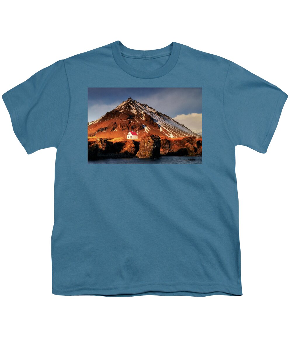 Iceland Youth T-Shirt featuring the photograph Red roof house by Henry w Liu