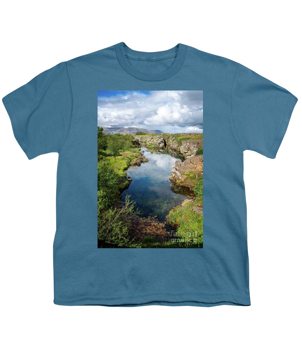 Iceland Youth T-Shirt featuring the photograph Reflections in Thingvellir, Iceland by Delphimages Photo Creations