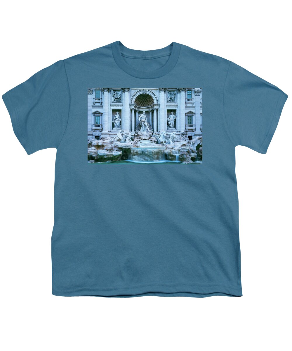 Capital Youth T-Shirt featuring the photograph Rome and The Trevi Fountain at dawn by Benoit Bruchez