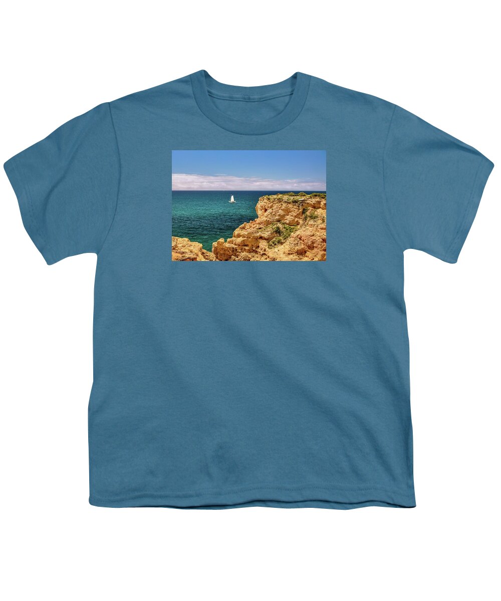 Algarve Coast Youth T-Shirt featuring the photograph Sailing Off the Algarve Coast in Portugal by Rebecca Herranen