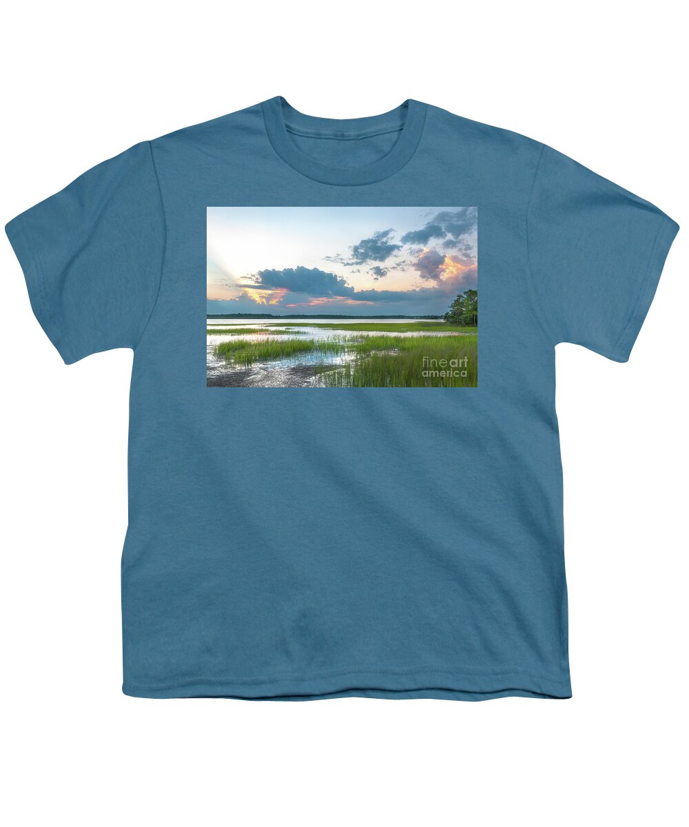Sunset Youth T-Shirt featuring the photograph Salt Marsh Heavenly Light - Charleston South Carolina by Dale Powell