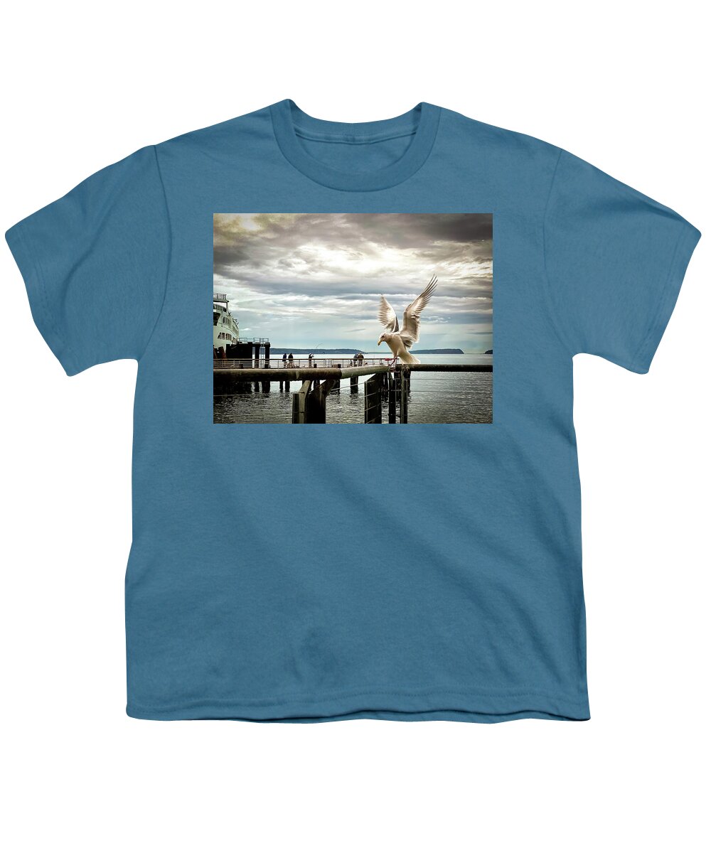Seabird Youth T-Shirt featuring the photograph Seagull's landing by Anamar Pictures