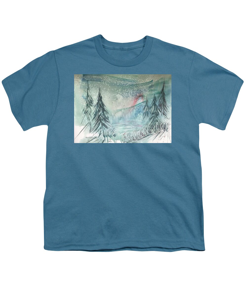 Snowy Mountain Fir Trees Youth T-Shirt featuring the painting Snowy Mountain Firs by Catherine Ludwig Donleycott