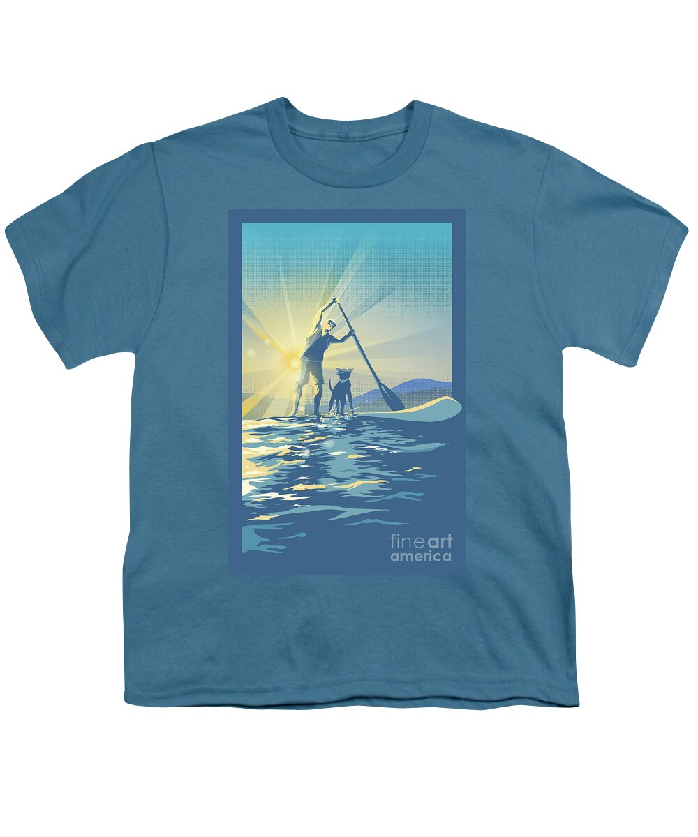 Paddle Boarding Youth T-Shirt featuring the digital art Sunrise Paddle Boarder by Sassan Filsoof