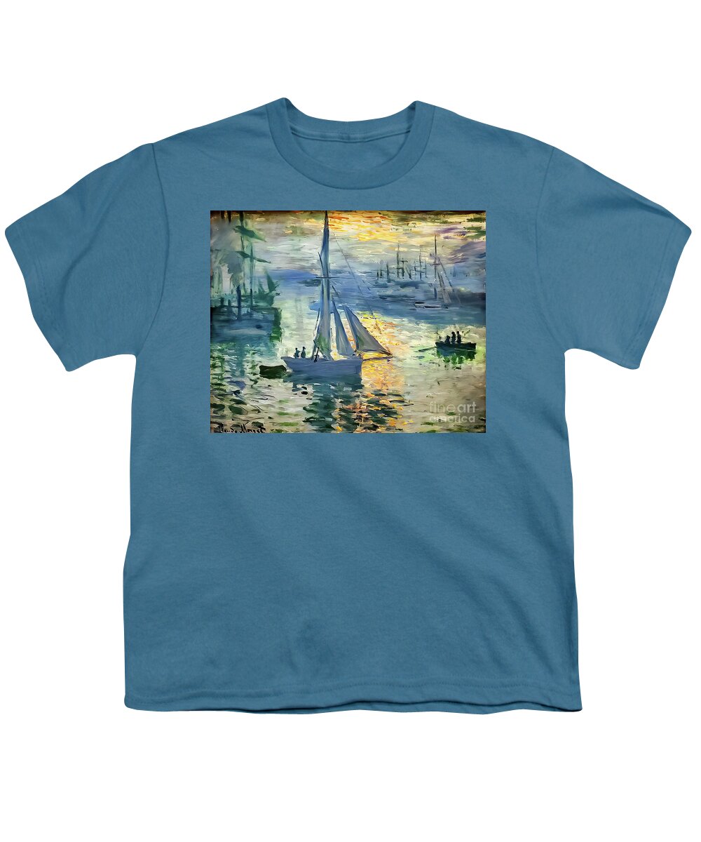 Sunrise Youth T-Shirt featuring the painting Sunrise The Sea by Claude Monet 1873 by Claude Monet