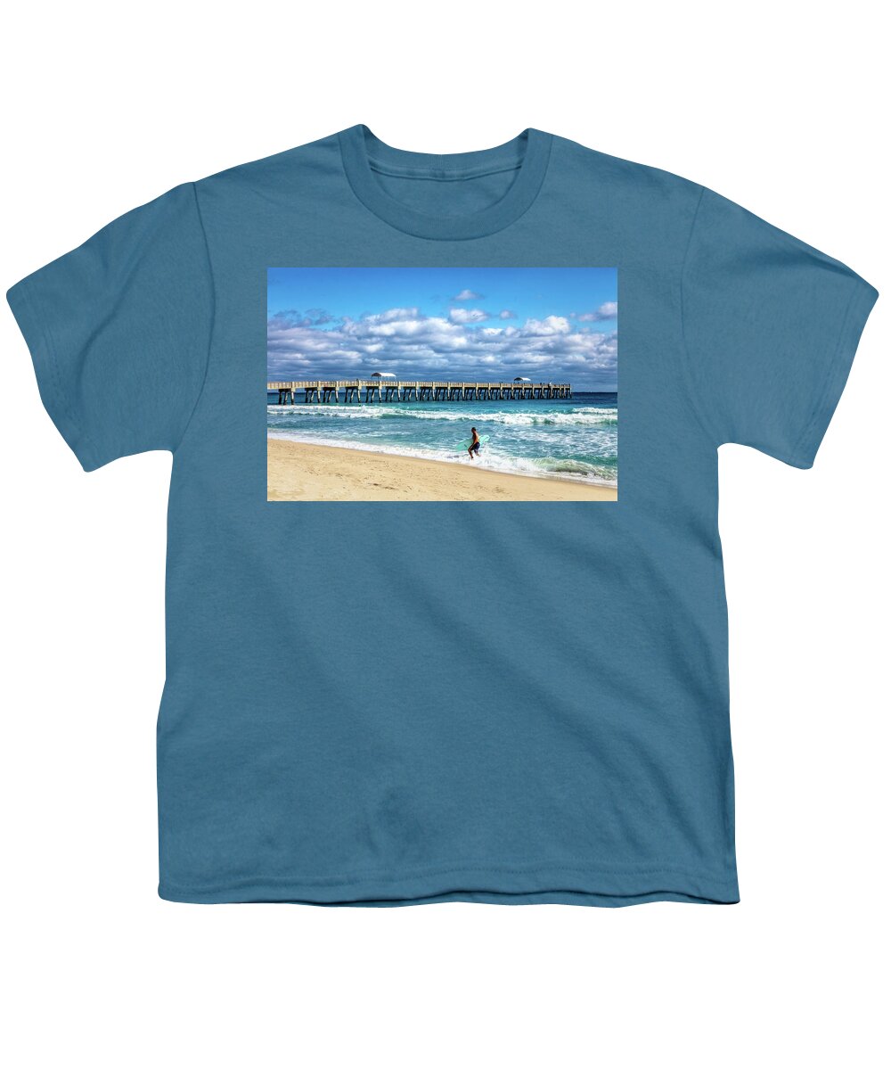 Clouds Youth T-Shirt featuring the photograph Surfer in the Sun by Debra and Dave Vanderlaan