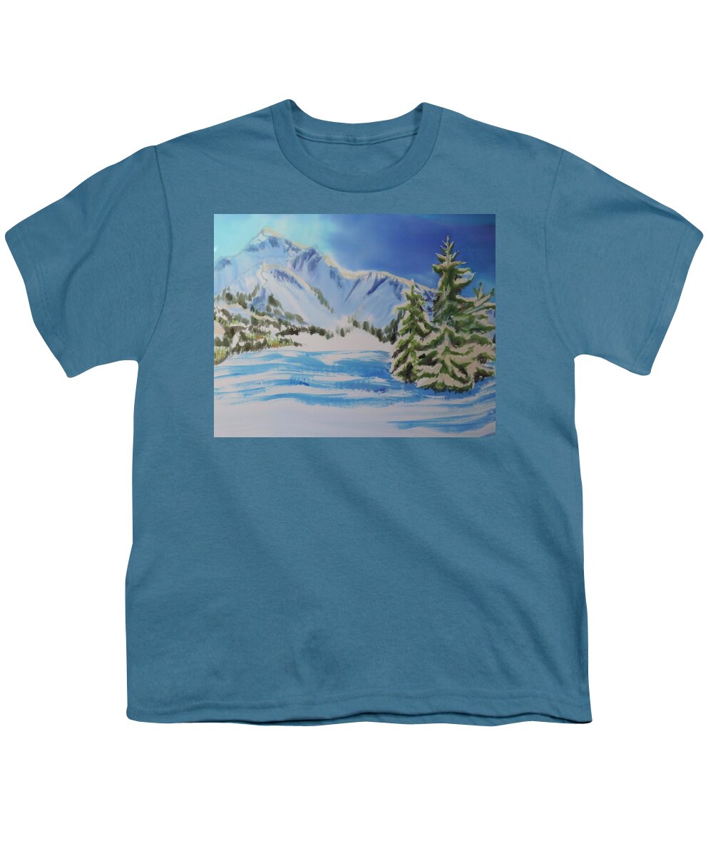 Landscape Youth T-Shirt featuring the painting Towering Pines by Mary Gorman