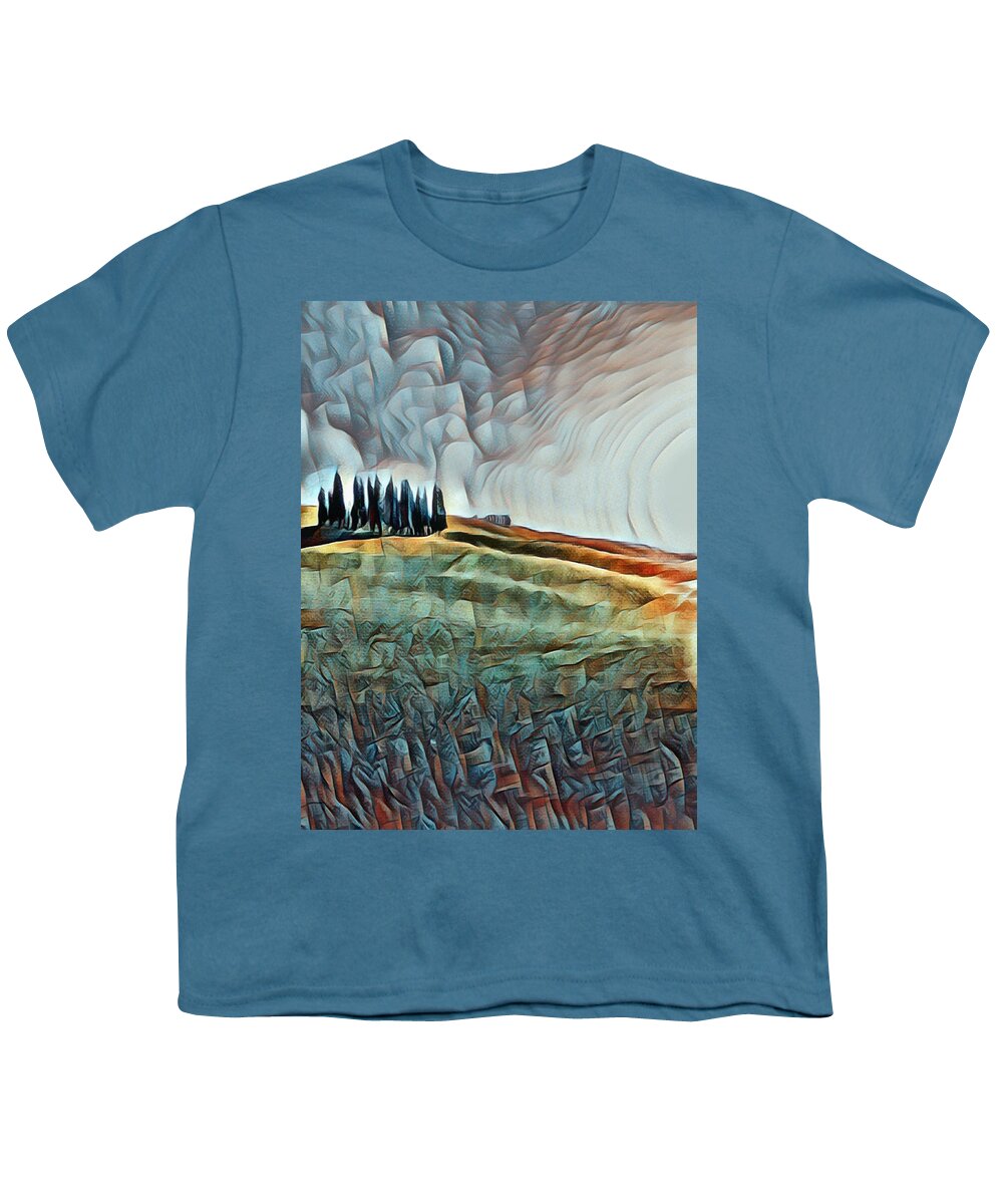 Aestheticism Youth T-Shirt featuring the painting Trees Hill Landscape 2 by Tony Rubino