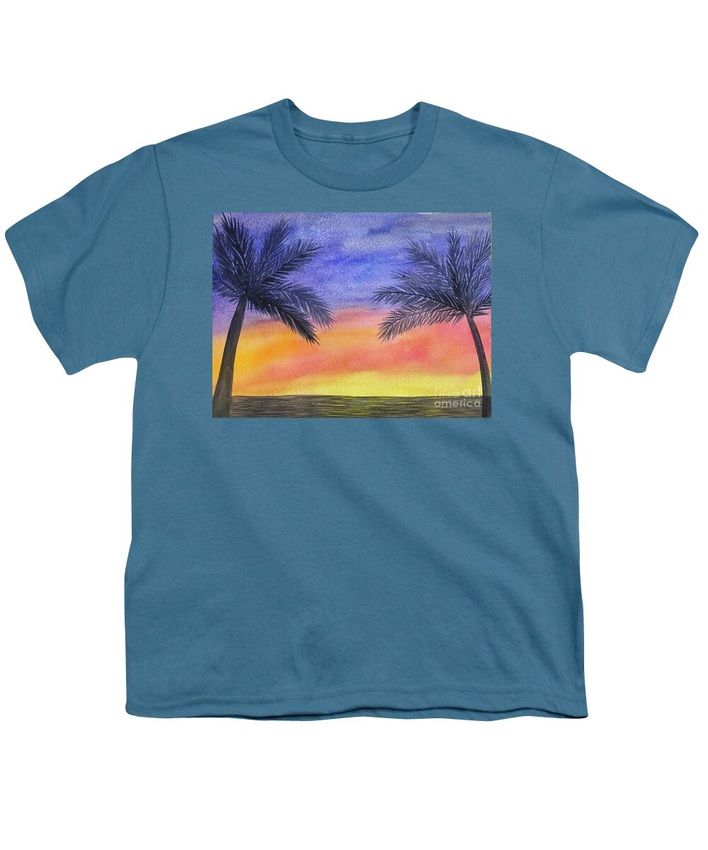 Palm Trees Youth T-Shirt featuring the painting Two Palm Trees at Sunset by Lisa Neuman