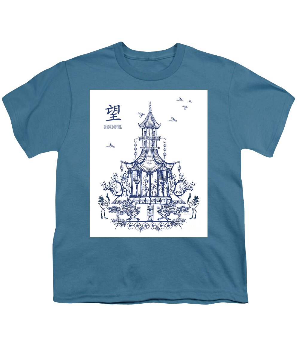 Pagoda Youth T-Shirt featuring the digital art Vintage Pagoda C by Jean Plout