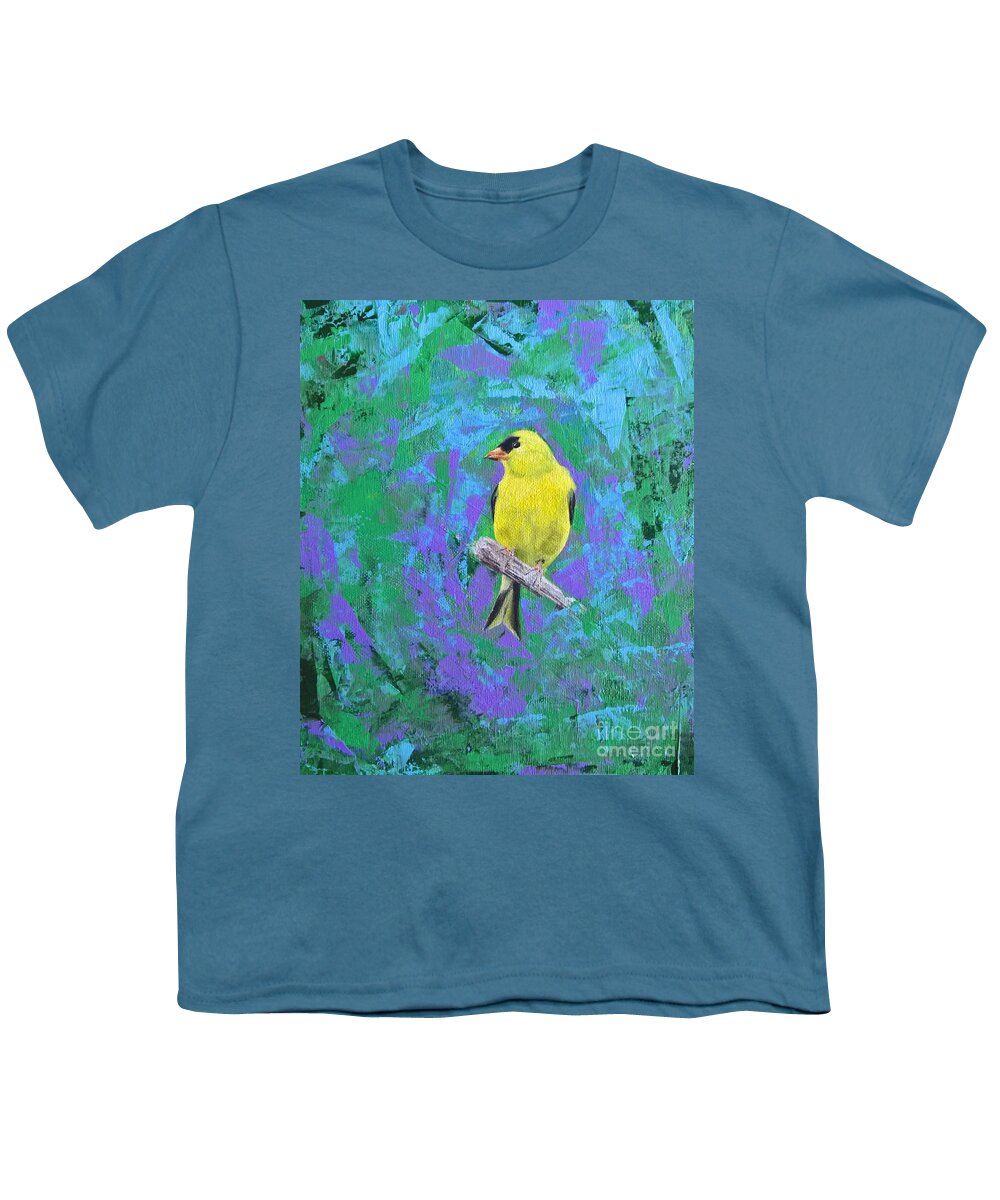 Yellow Finch Youth T-Shirt featuring the painting Yellow Finch by Lisa Dionne