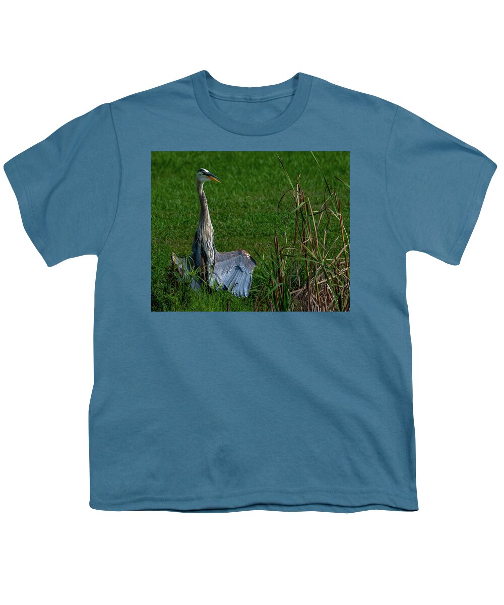 Animals Youth T-Shirt featuring the photograph Zen Heron by Brian Shoemaker