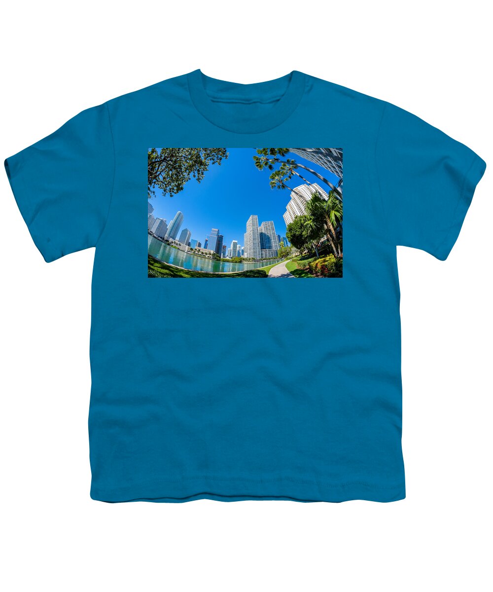 Architecture Youth T-Shirt featuring the photograph Downtown Miami Brickell Fisheye #8 by Raul Rodriguez