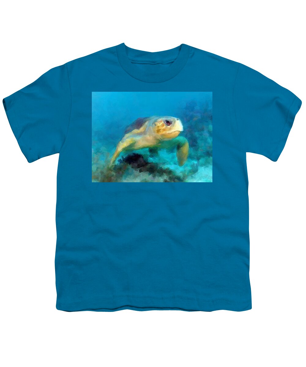 Curious Turtle Youth T-Shirt featuring the mixed media Curious Sea Turtle by David Van Hulst