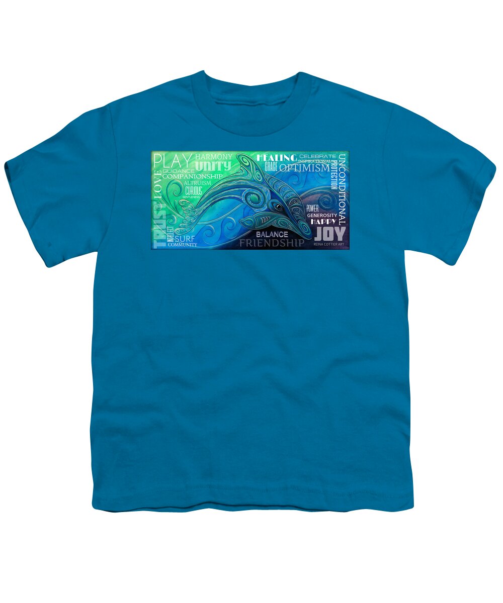 Dolphin Youth T-Shirt featuring the painting Dolphin Totem Wordart by Reina Cottier