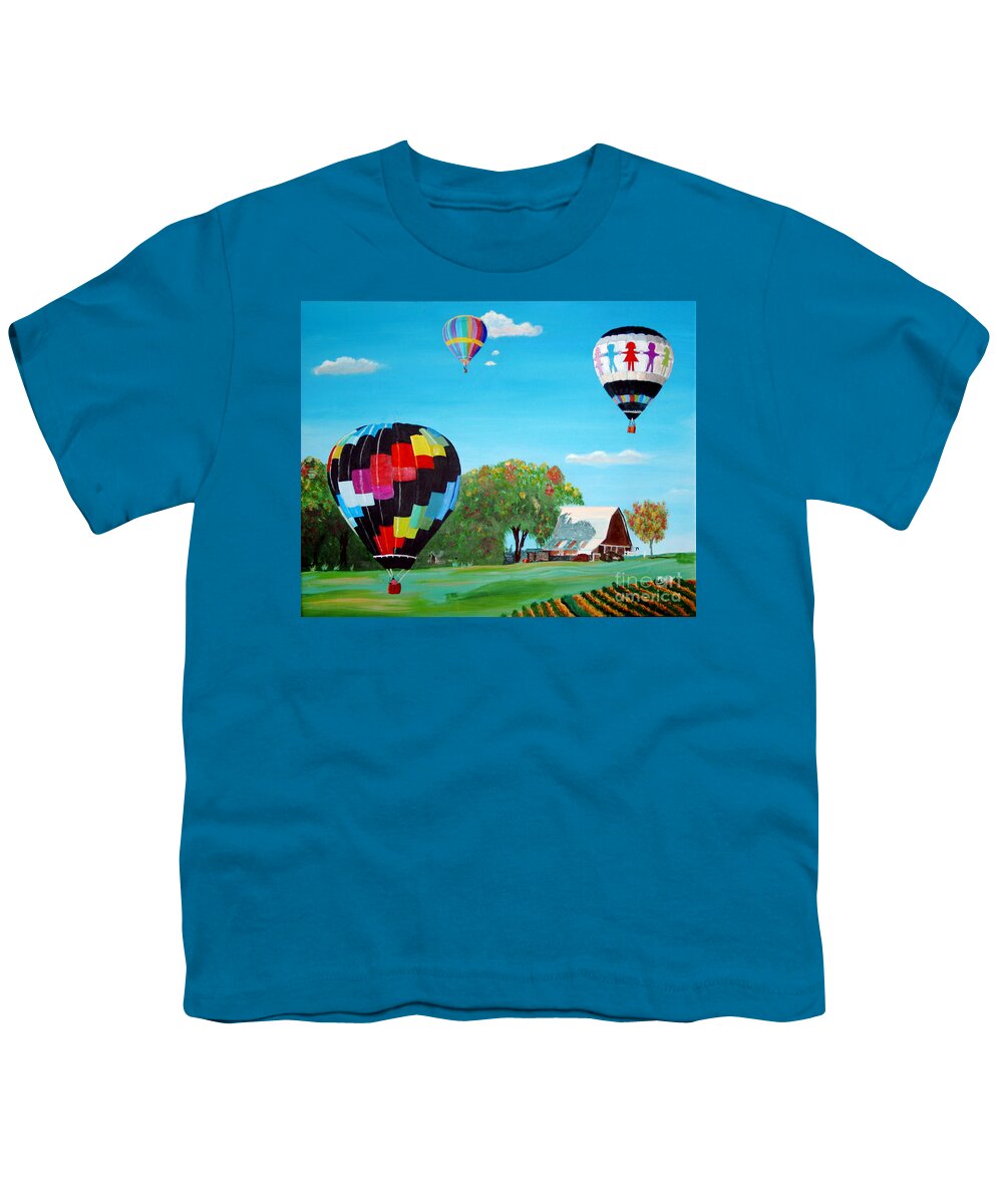 Hot Air Balloons Youth T-Shirt featuring the painting Happy Iowa Balloons by Phyllis Kaltenbach