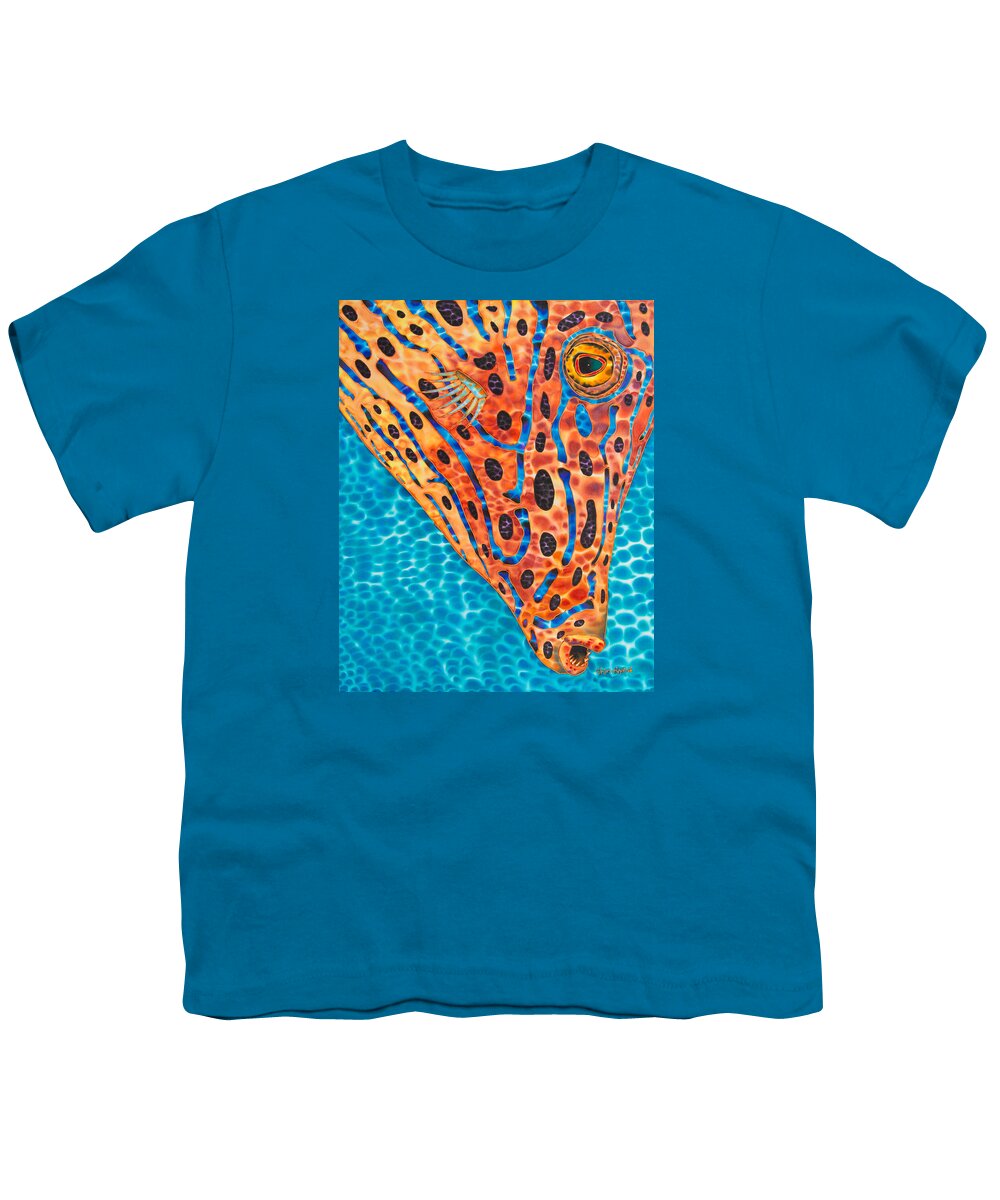 Scrawled Filefish Youth T-Shirt featuring the painting Scrawled File Fish by Daniel Jean-Baptiste