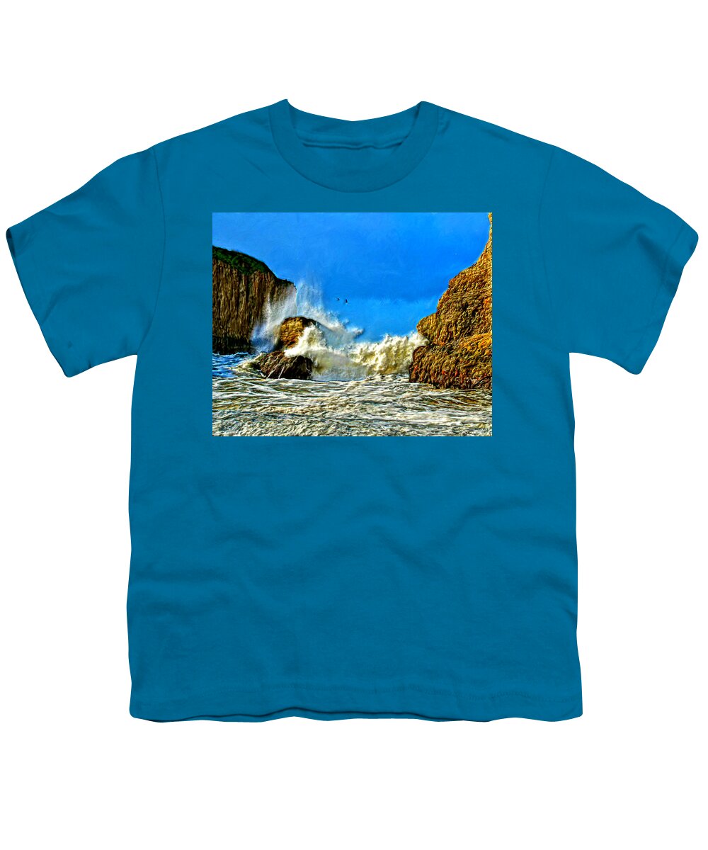 Bruce Youth T-Shirt featuring the painting Splashing on the Rocks by Bruce Nutting