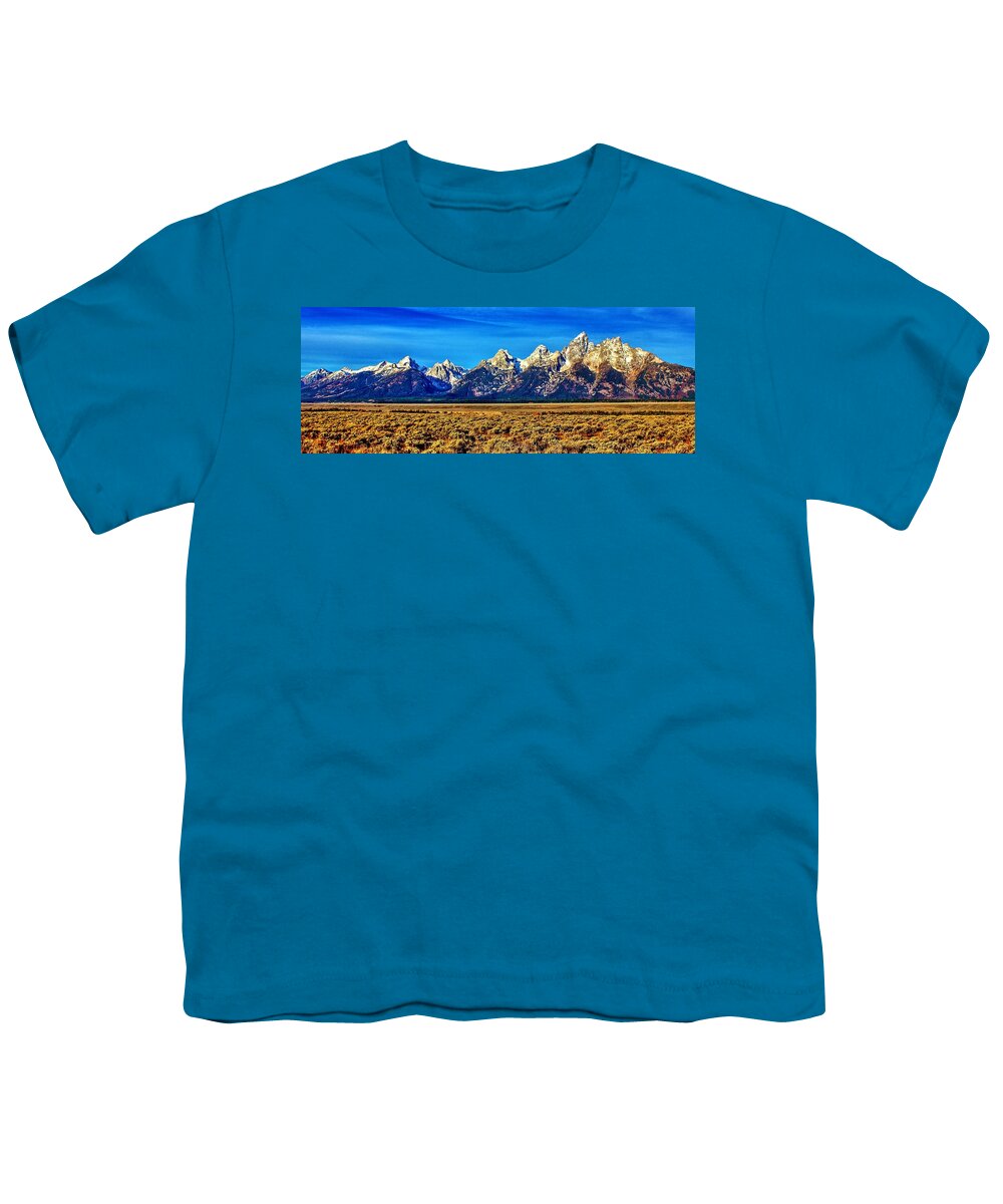 Grand Tetons Youth T-Shirt featuring the photograph Teton Panorama by Benjamin Yeager